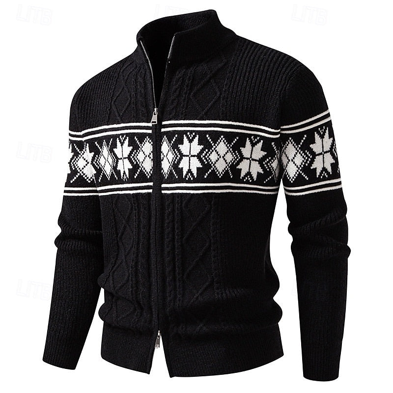Men's Ribbed Knit Fair Isle Zipper Cardigan Sweater