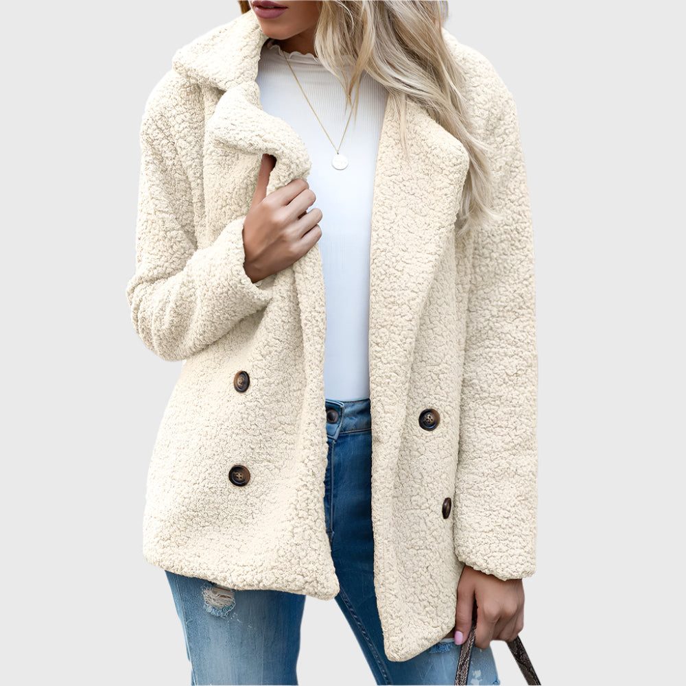 Women's Fuzzy Double-Breasted Sherpa Jacket for Cool Days