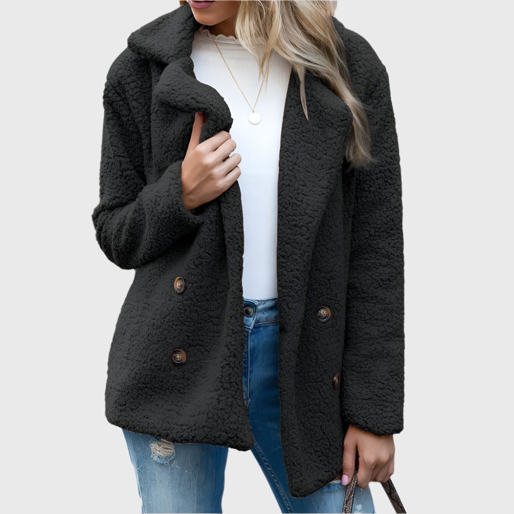 Women's Fuzzy Double-Breasted Sherpa Jacket for Cool Days