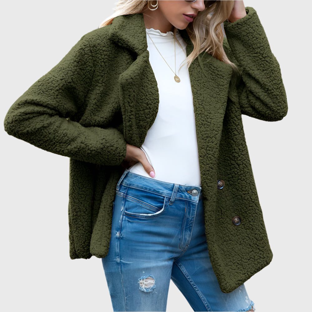 Women's Fuzzy Double-Breasted Sherpa Jacket for Cool Days
