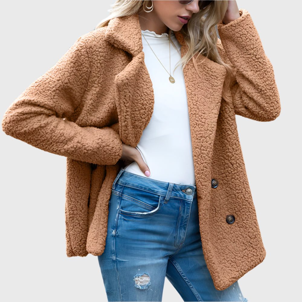 Women's Fuzzy Double-Breasted Sherpa Jacket for Cool Days