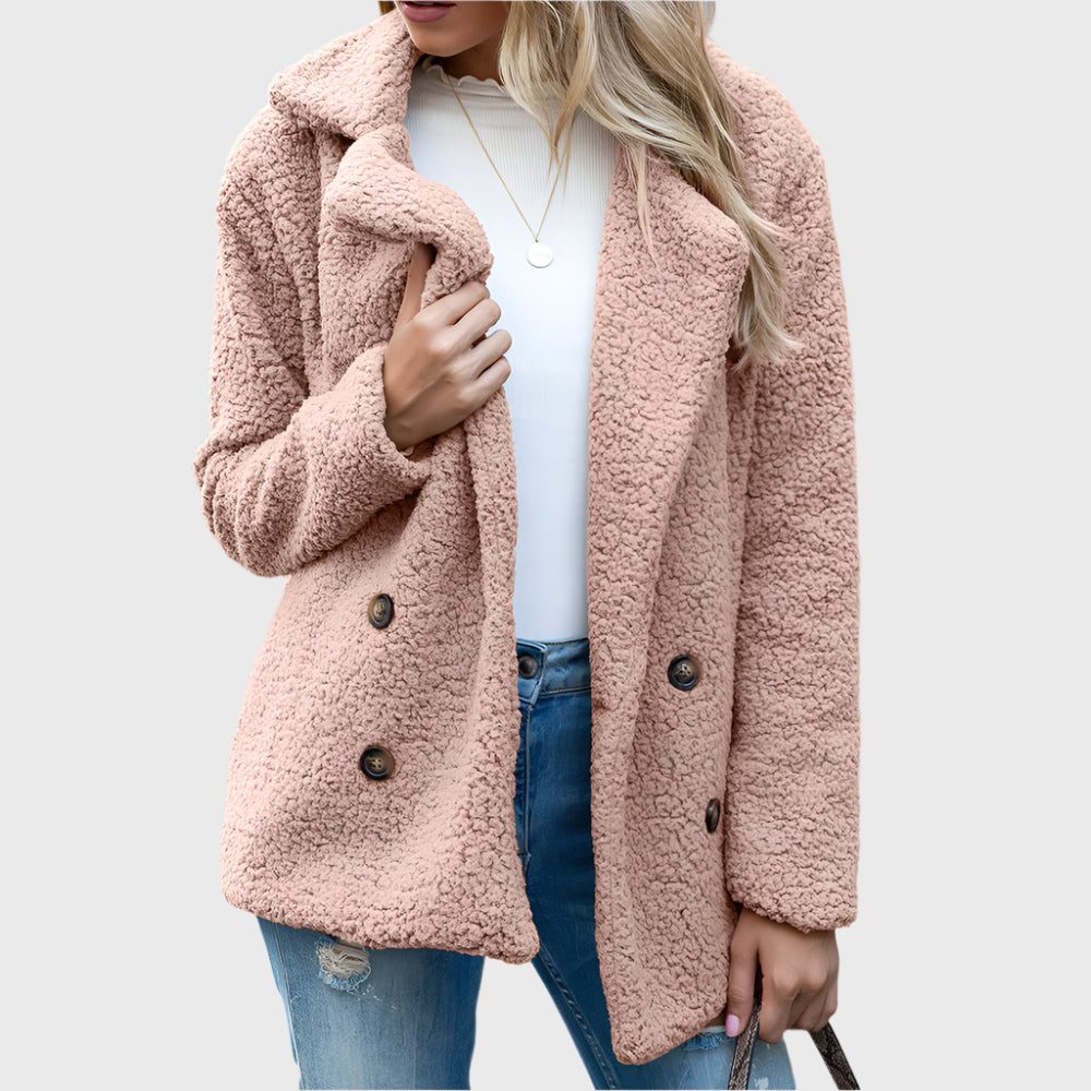 Women's Fuzzy Double-Breasted Sherpa Jacket for Cool Days