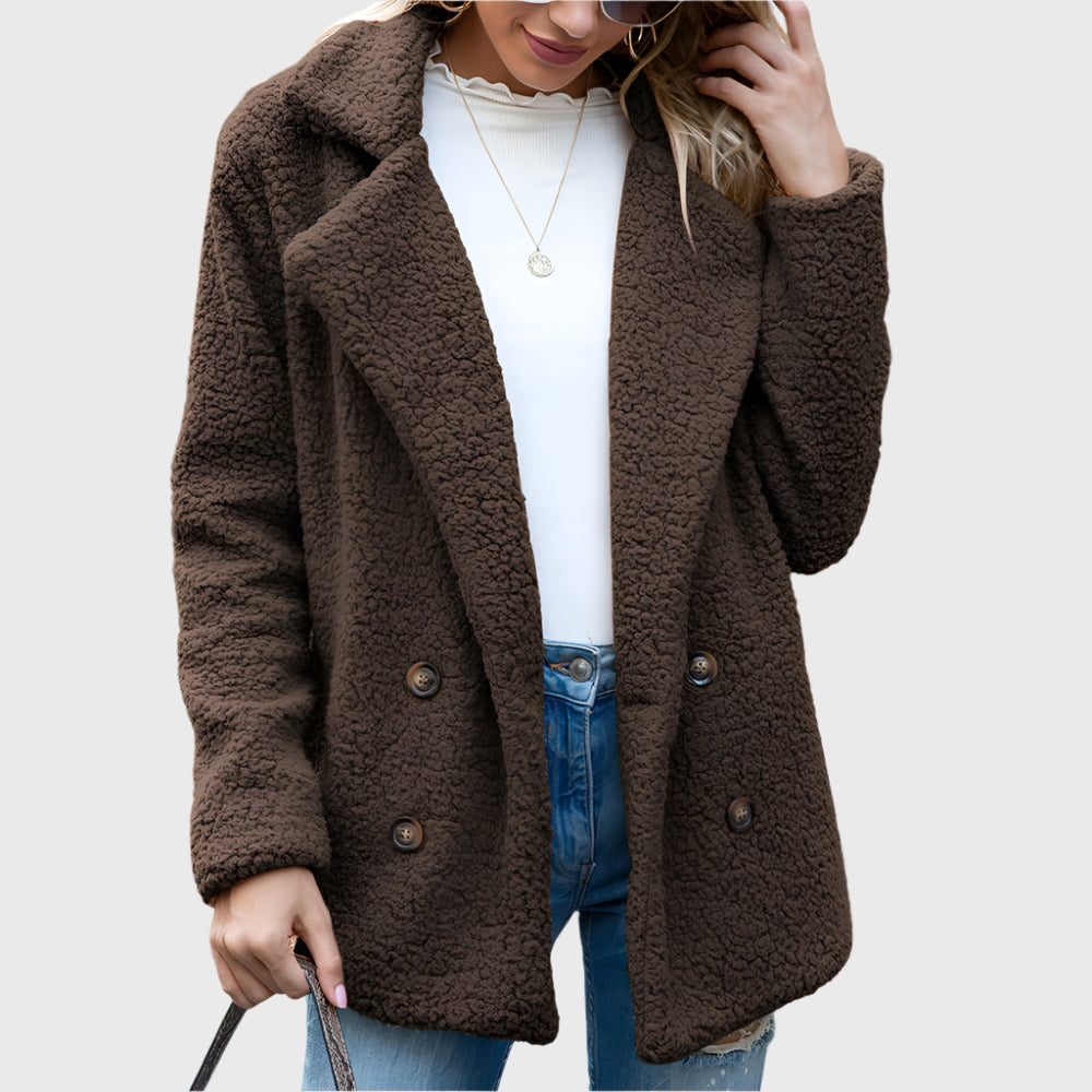 Women's Fuzzy Double-Breasted Sherpa Jacket for Cool Days
