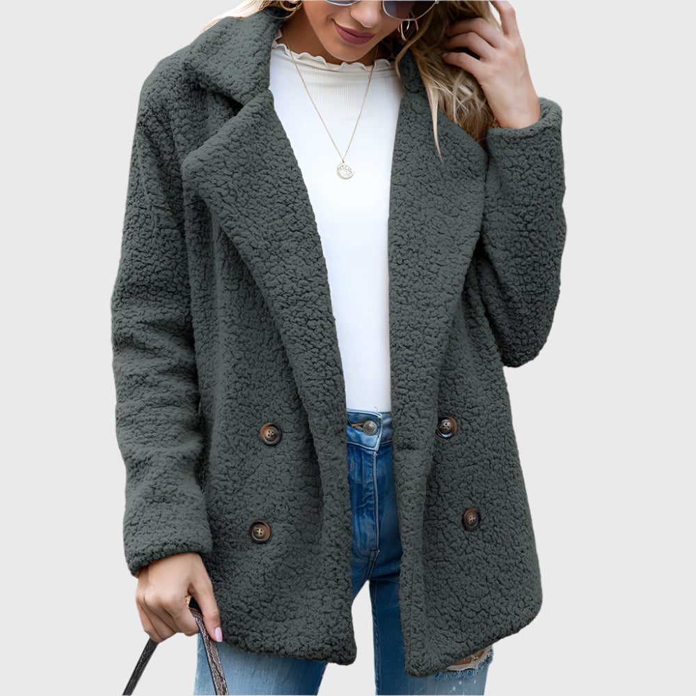 Women's Fuzzy Double-Breasted Sherpa Jacket for Cool Days