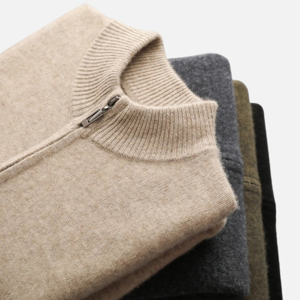 Men's Zip-Front Merino Wool Cardigan with Stand Neck