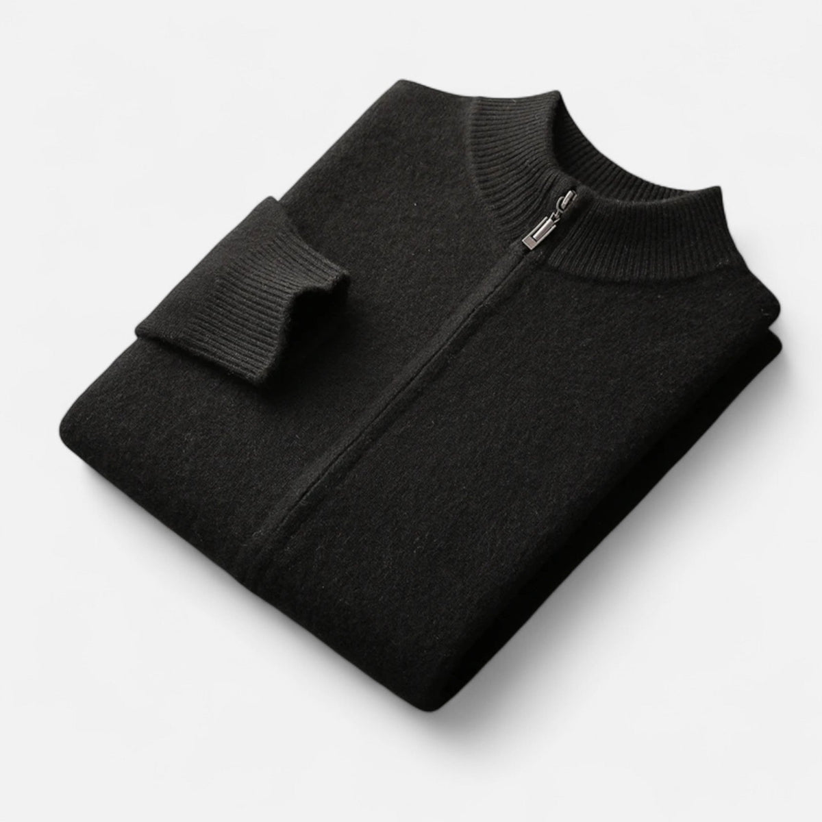 Men's Zip-Front Merino Wool Cardigan with Stand Neck
