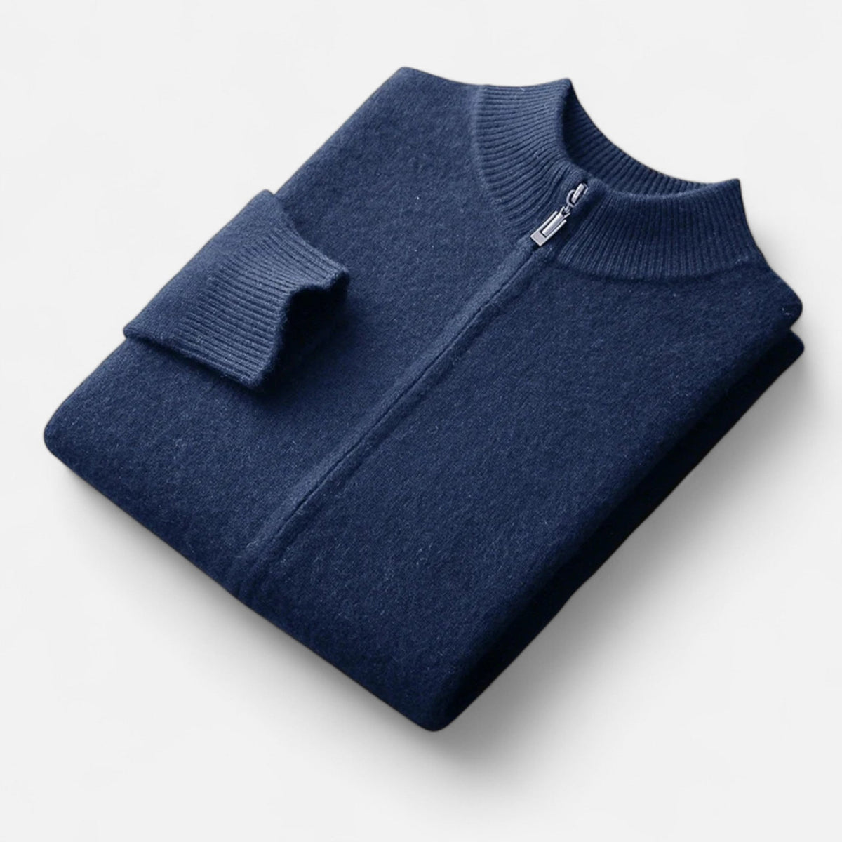 Men's Zip-Front Merino Wool Cardigan with Stand Neck