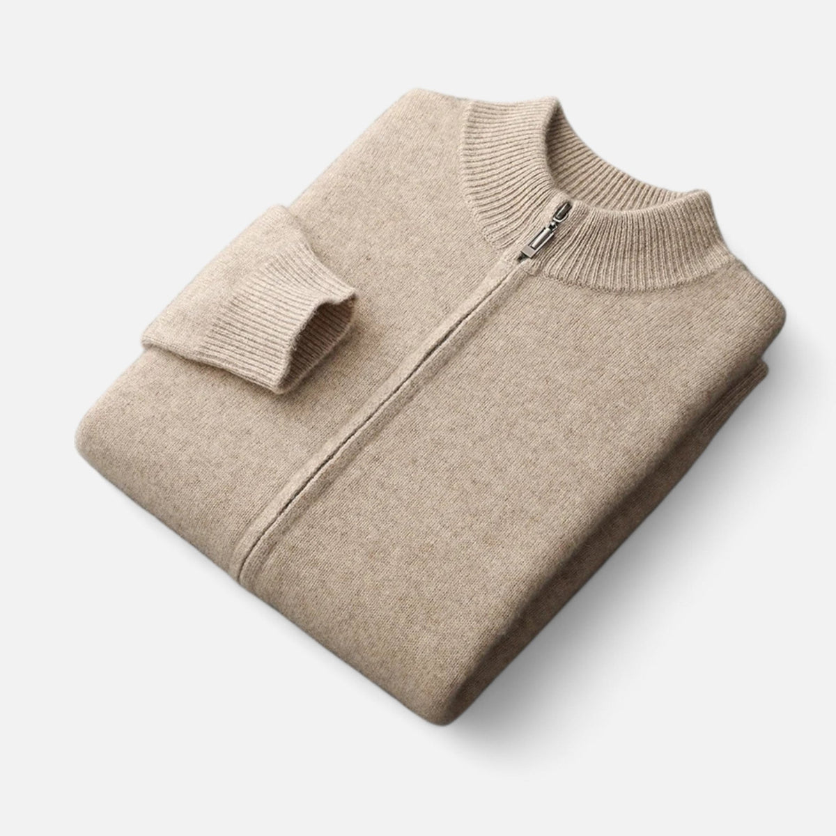Men's Zip-Front Merino Wool Cardigan with Stand Neck