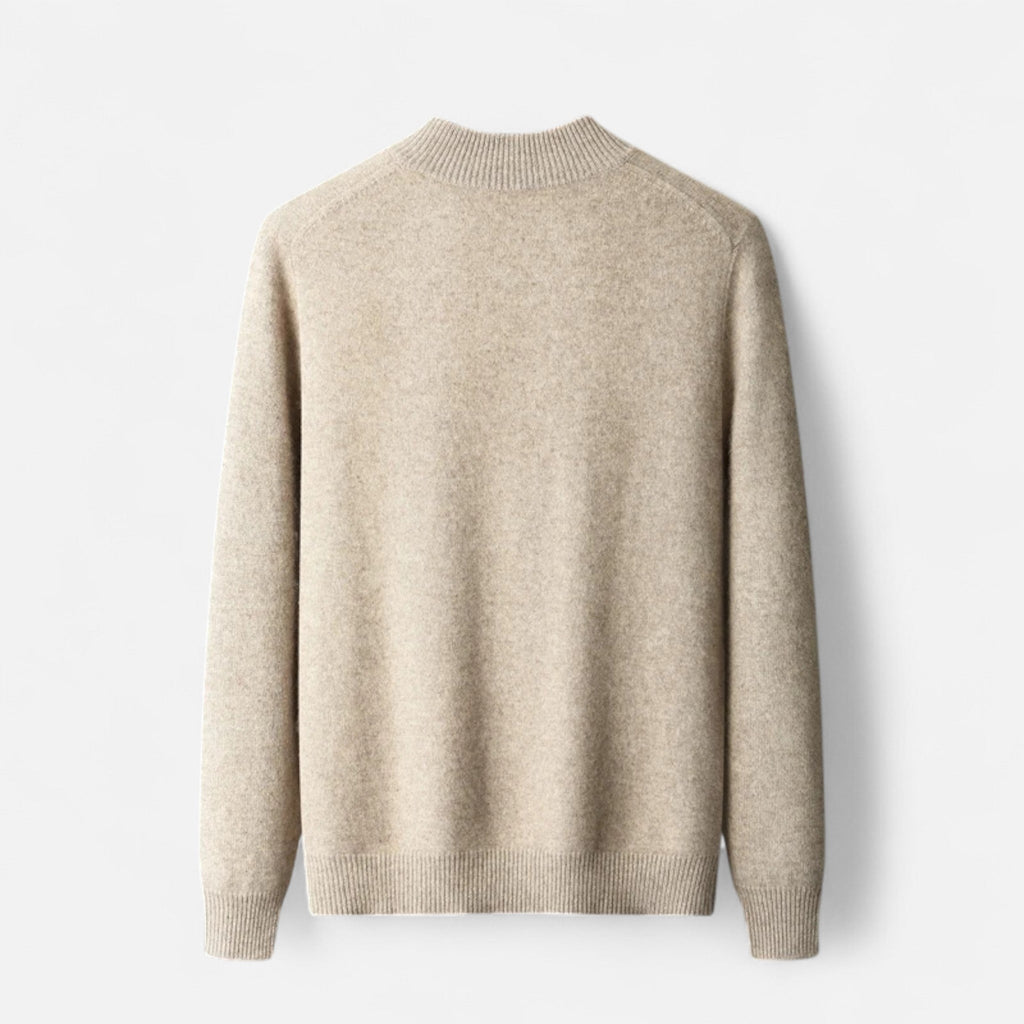 Men's Zip-Front Merino Wool Cardigan with Stand Neck