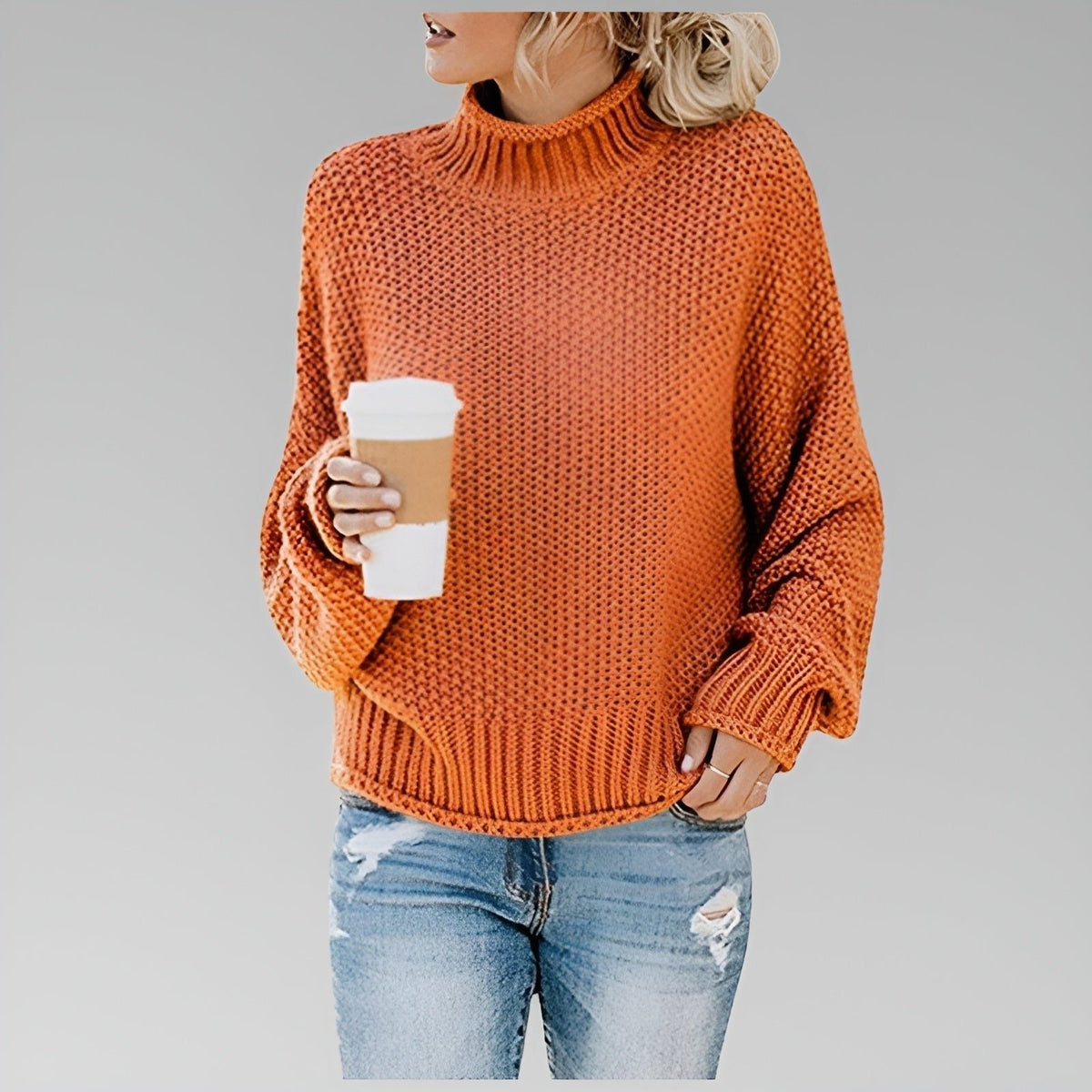 Women's Loose Cozy Thick-Knit Turtleneck Pullover