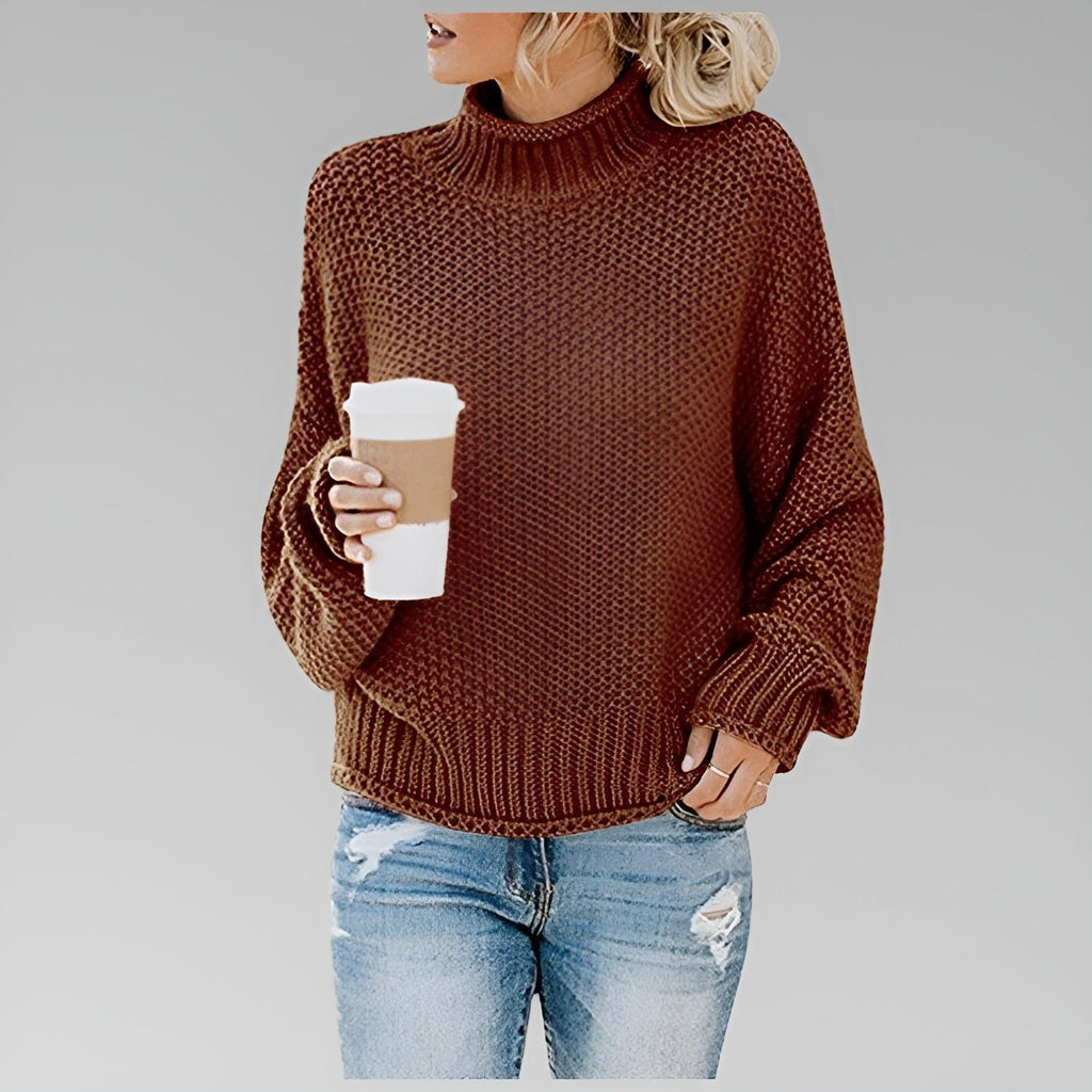 Women's Loose Cozy Thick-Knit Turtleneck Pullover
