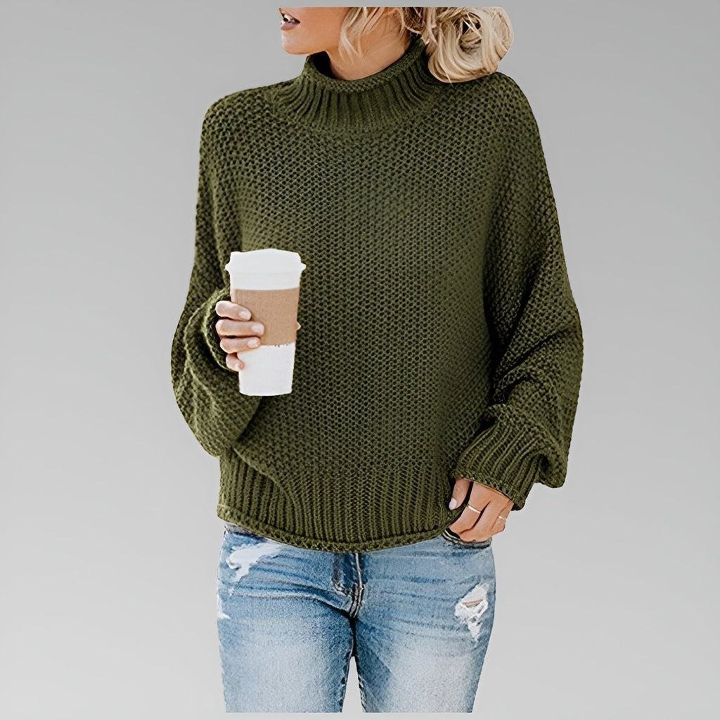 Women's Loose Cozy Thick-Knit Turtleneck Pullover
