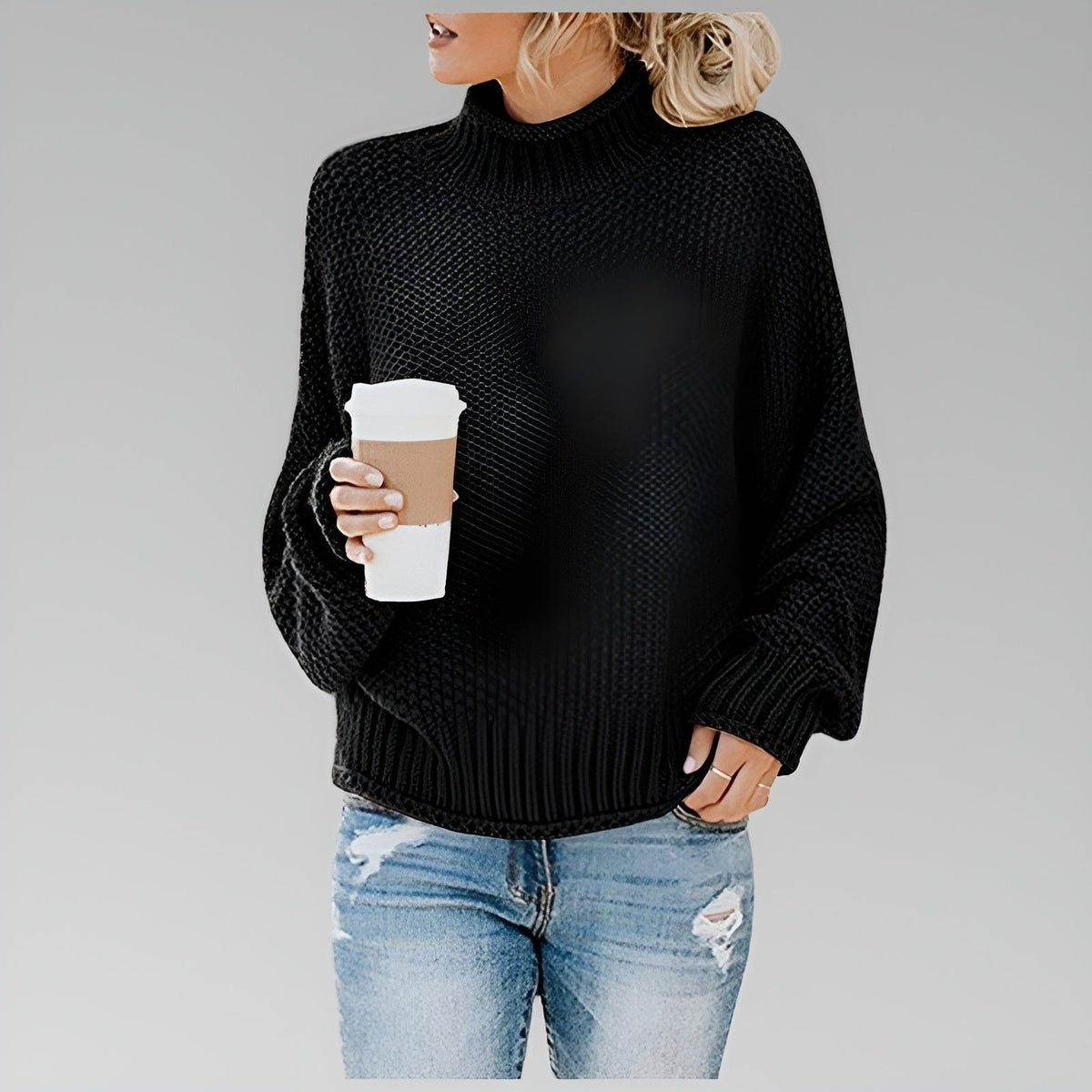 Women's Loose Cozy Thick-Knit Turtleneck Pullover