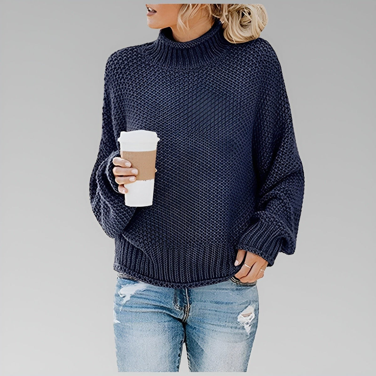 Women's Loose Cozy Thick-Knit Turtleneck Pullover