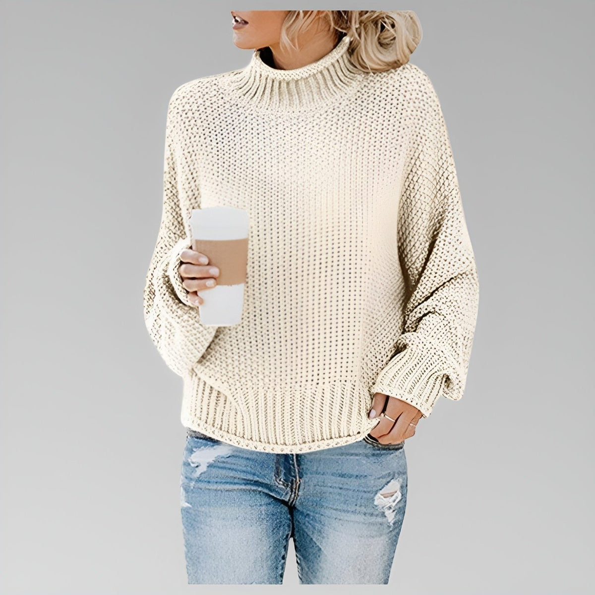 Women's Loose Cozy Thick-Knit Turtleneck Pullover