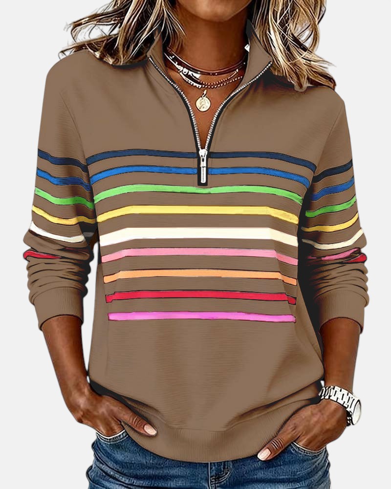 Women's Casual Stripe Quarter-Zip Style Sweatshirt