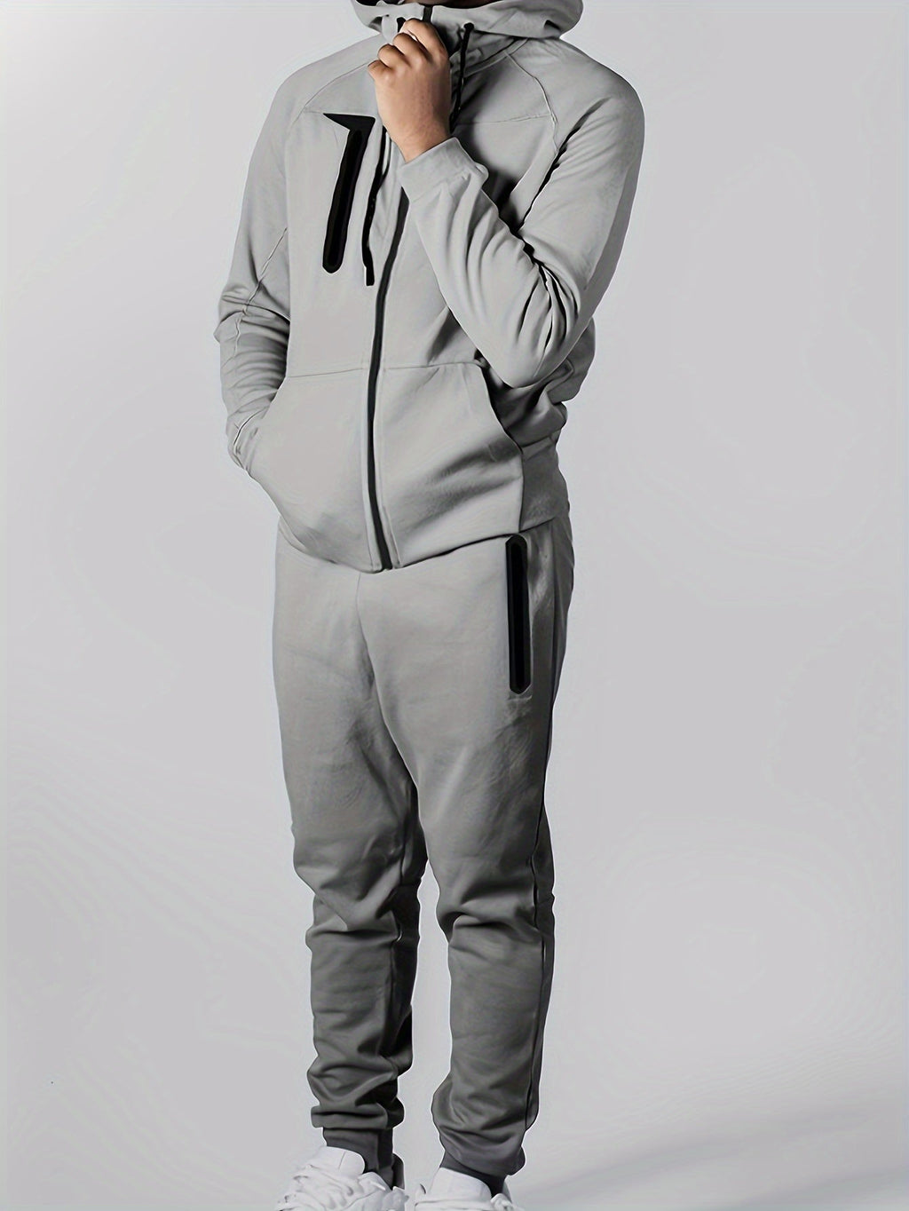 Men's Stretch Hooded Top Matching Jogger Tracksuit