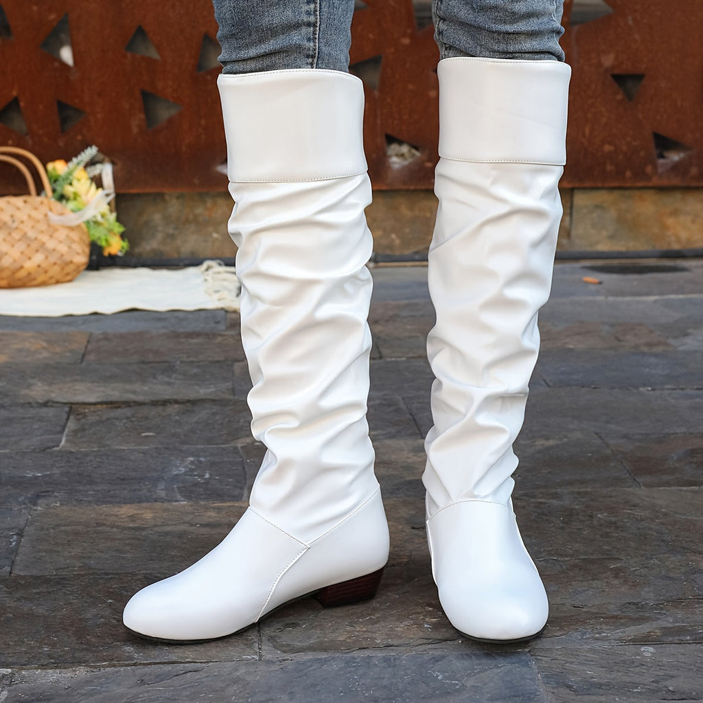 Women's Soft Drape Knee-High Boots with Low Heel