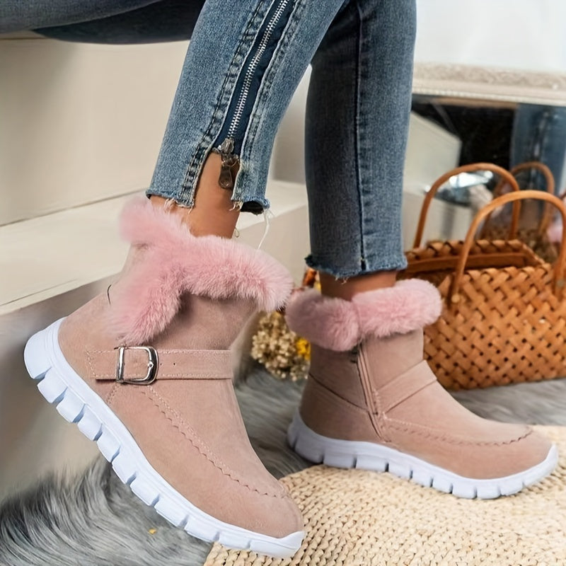 Women's Warm Lined Winter Booties with Buckle Accent