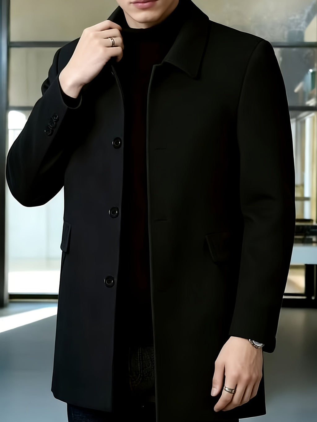 Men's Side Pocket Single Breasted Overcoat for Work