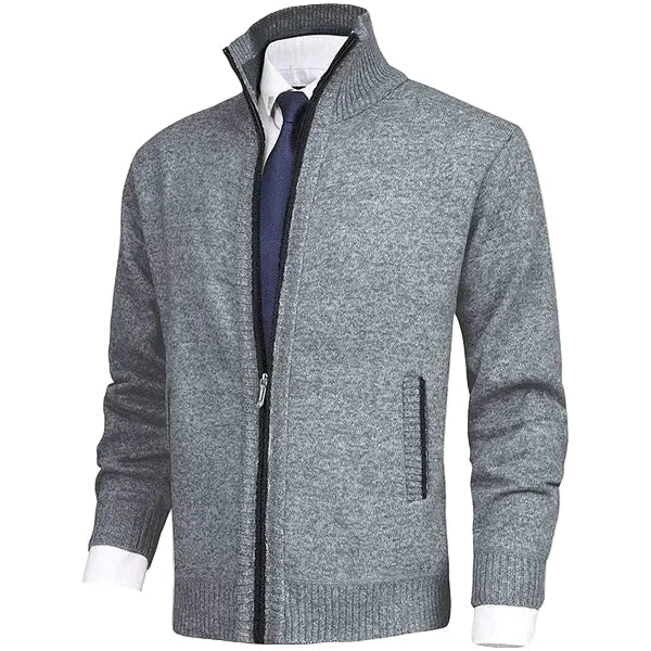 Men's Textured Knit Zipper Layering Cardigan with Pockets