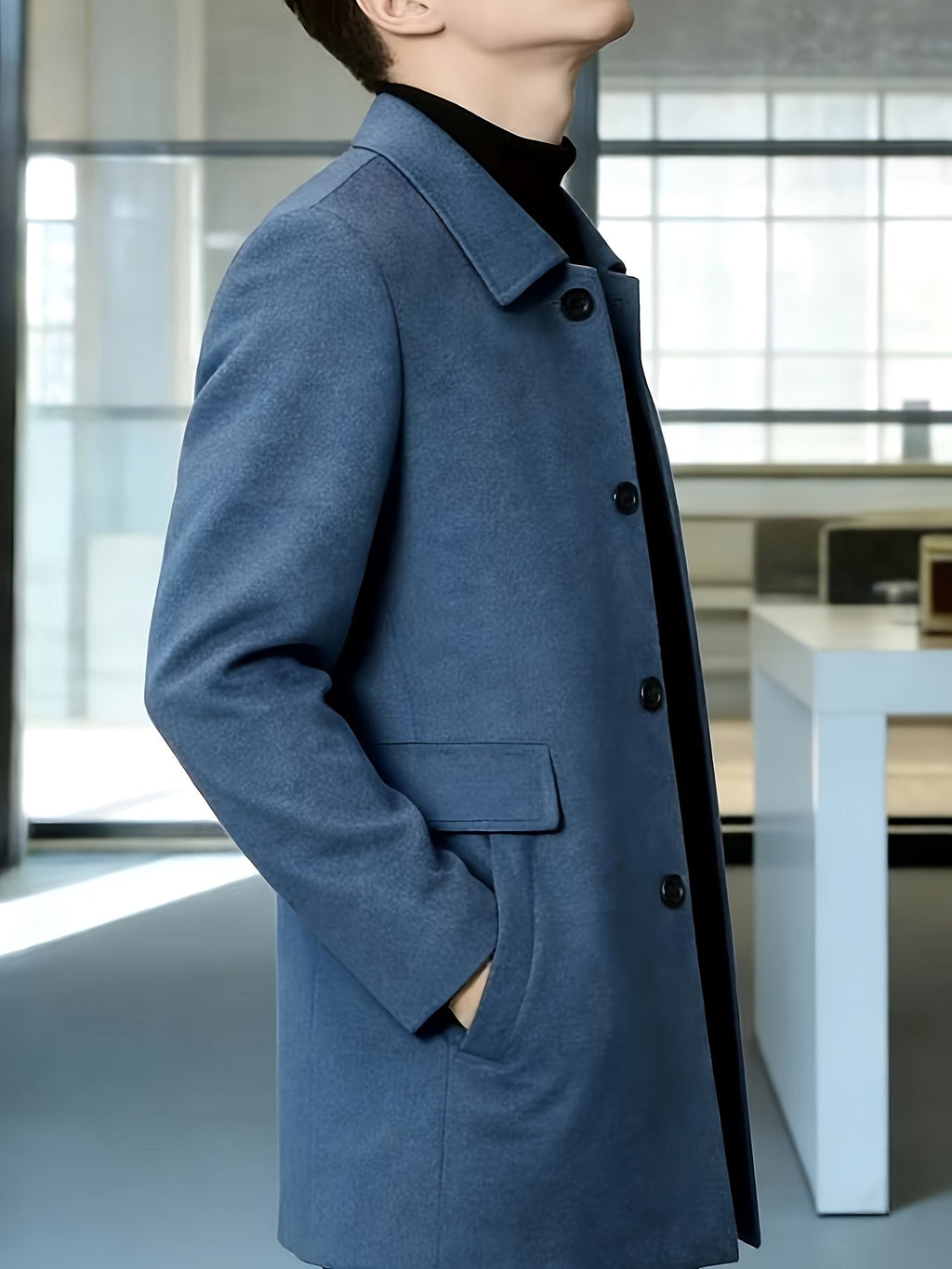Men's Side Pocket Single Breasted Overcoat for Work