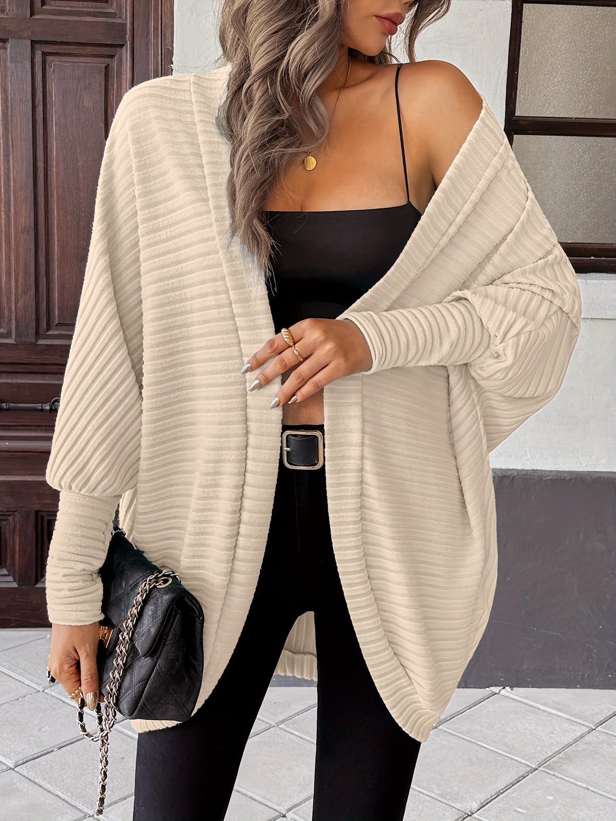Women's Throw-On Rib Knit Wrap Cardigan