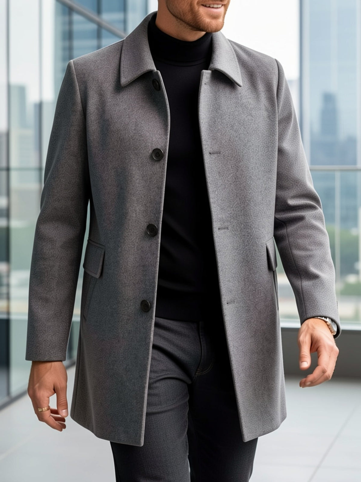 Men's Side Pocket Single Breasted Overcoat for Work