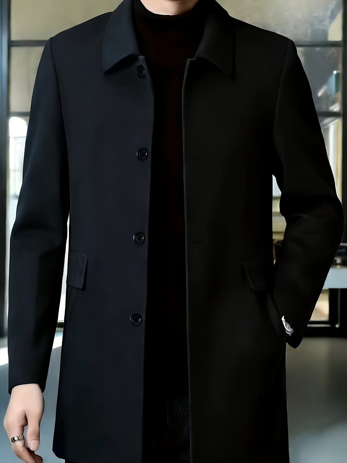Men's Side Pocket Single Breasted Overcoat for Work