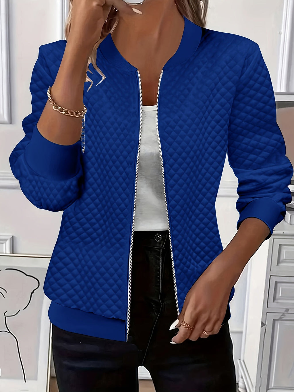 Women's Soft Quilted Coat with Varsity-Style Collar