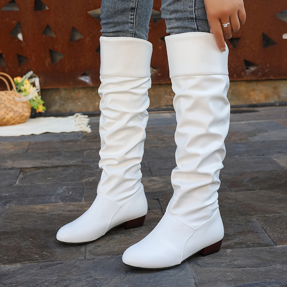 Women's Soft Drape Knee-High Boots with Low Heel