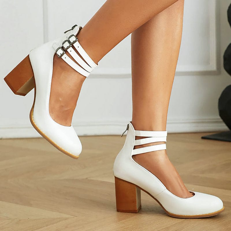 Women's Three-Strap Buckled Heeled Ankle Booties