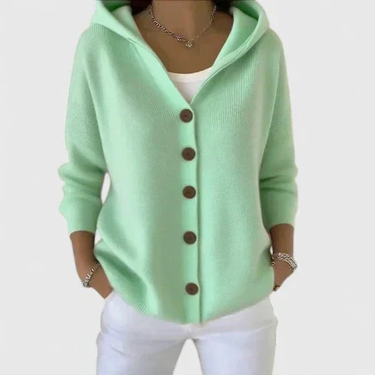 Women's Five-Button Hooded Knit Cardigan for Weekends