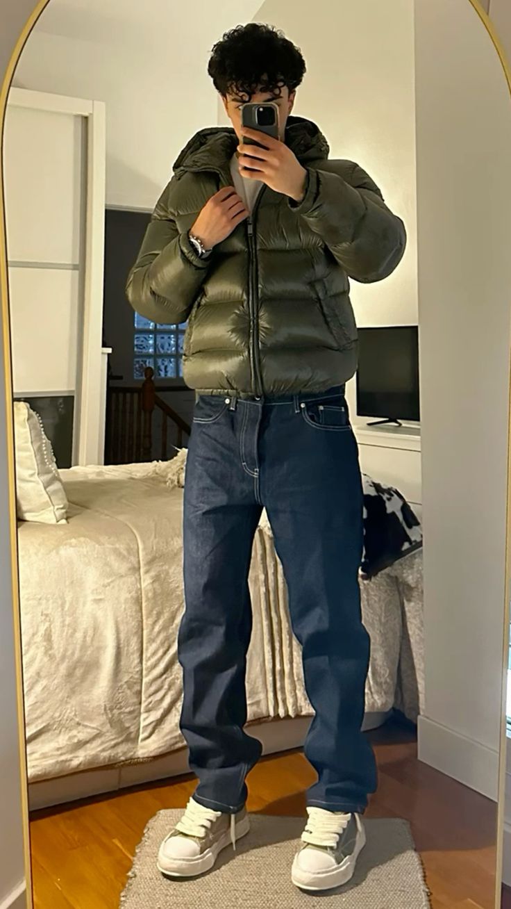 Men's Padded Quilted Hooded Jacket with Plush Sherpa Interior