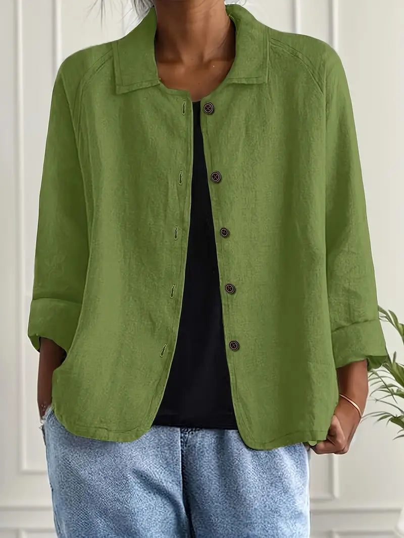 Women's Light Front-Button Jacket with Plain Collar