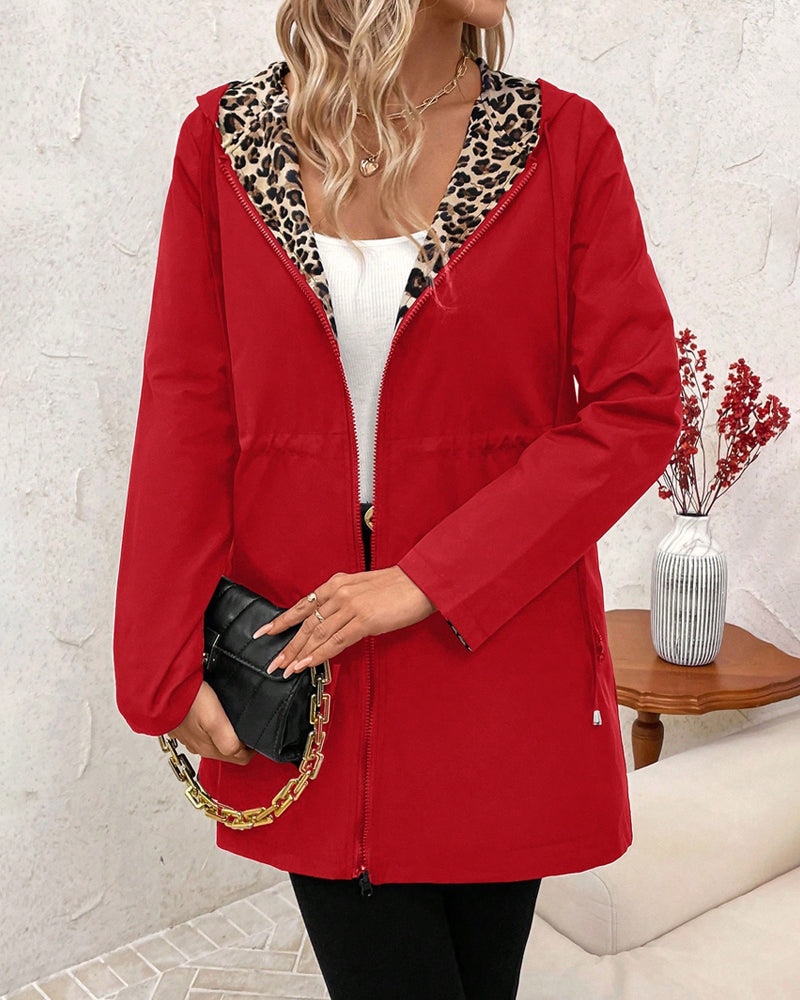 Women's Oversized Reversible Animal Print Zip-Front Coat