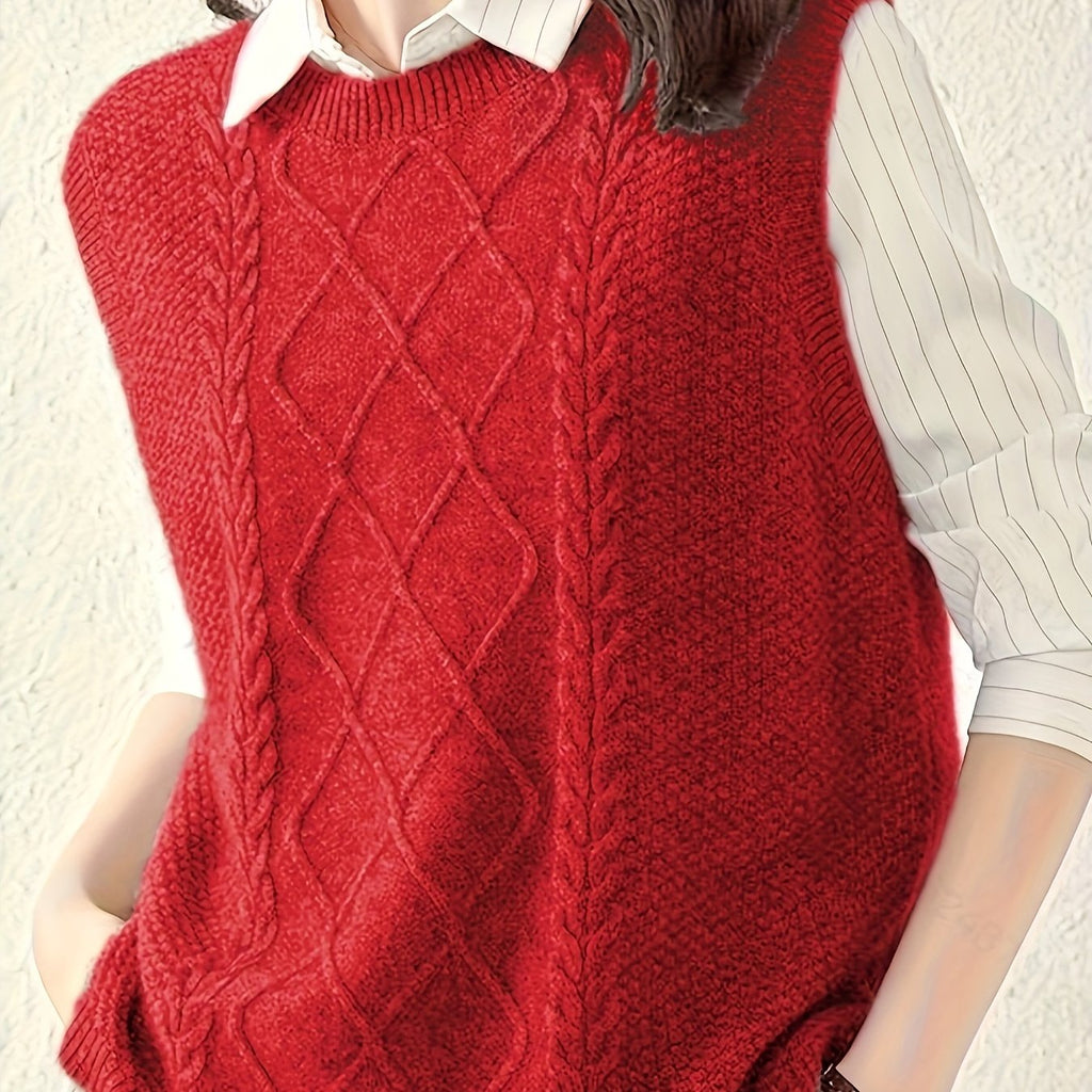 Women's Classic Cable-Knit Crew Neck Sleeveless Sweater Vest