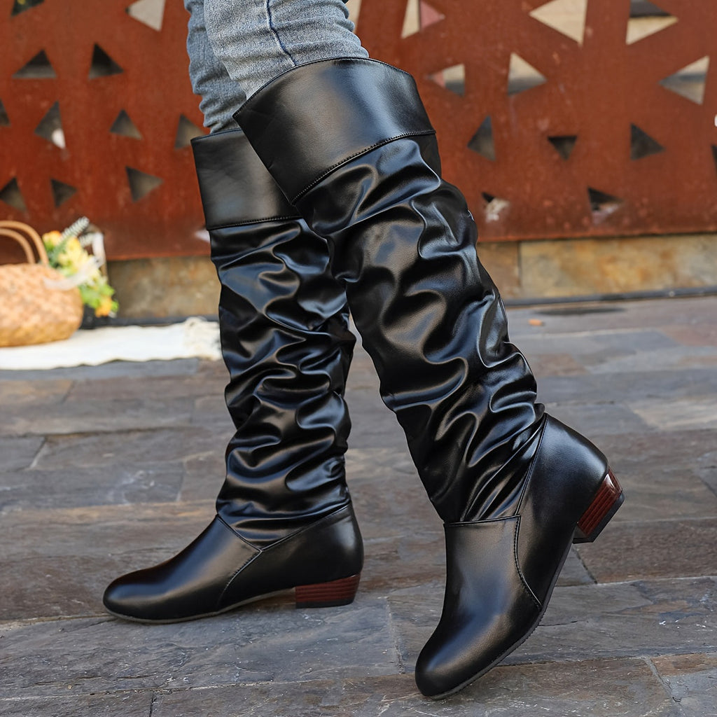 Women's Soft Drape Knee-High Boots with Low Heel