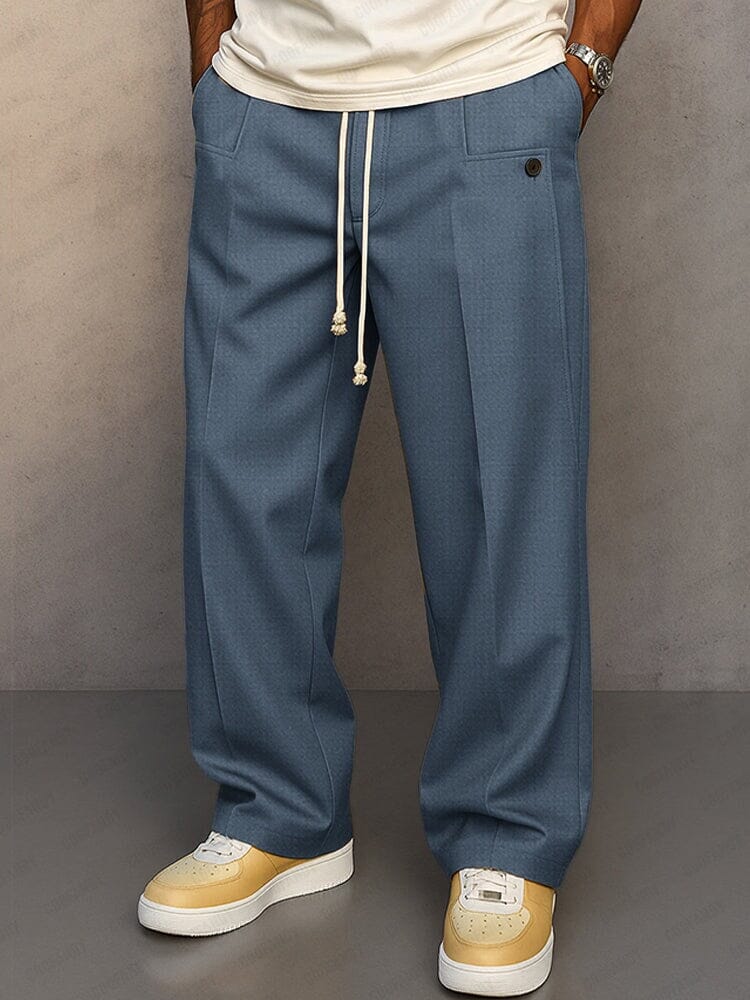 Men's Adjustable Drawstring Dress-Style Straight Pants