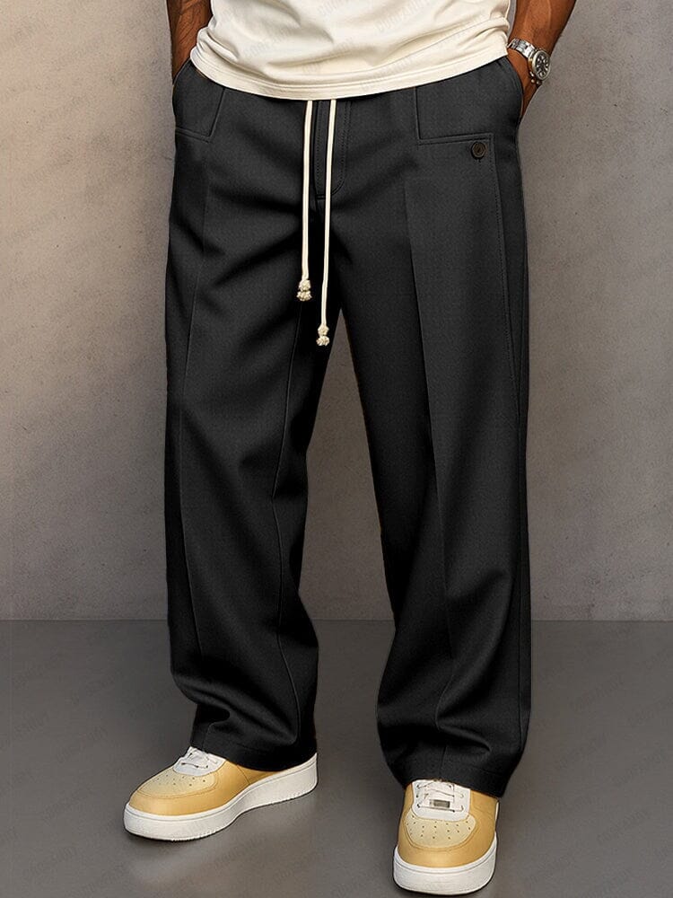 Men's Adjustable Drawstring Dress-Style Straight Pants