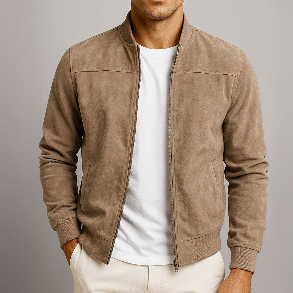 Men's Soft Suede Slim Fit Bomber Coat