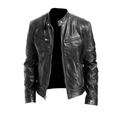 Men's Slim Band Collar Leather Café Racer Jacket