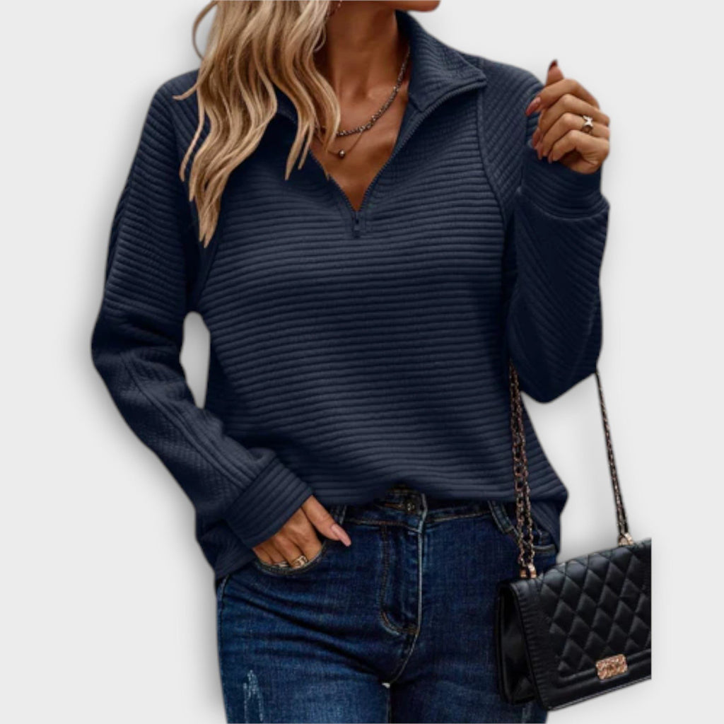 Women's Zip-Neck Ribbed Everyday V-Neck Pullover Sweater