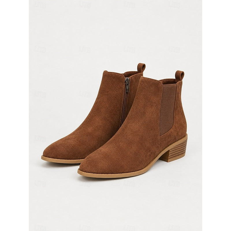 Women's Low Block Heel Graceful Pointed Short Boots