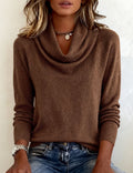 Women's Draped Cowl Neckline Rib Sweater