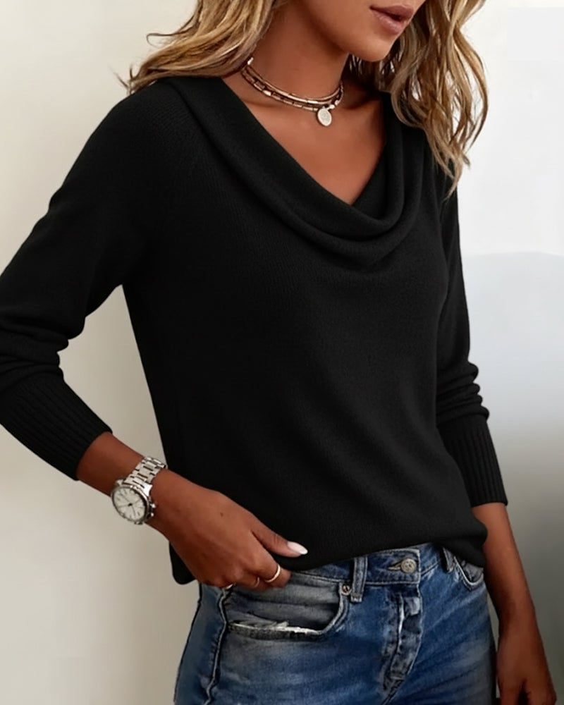 Women's Draped Cowl Neckline Rib Sweater