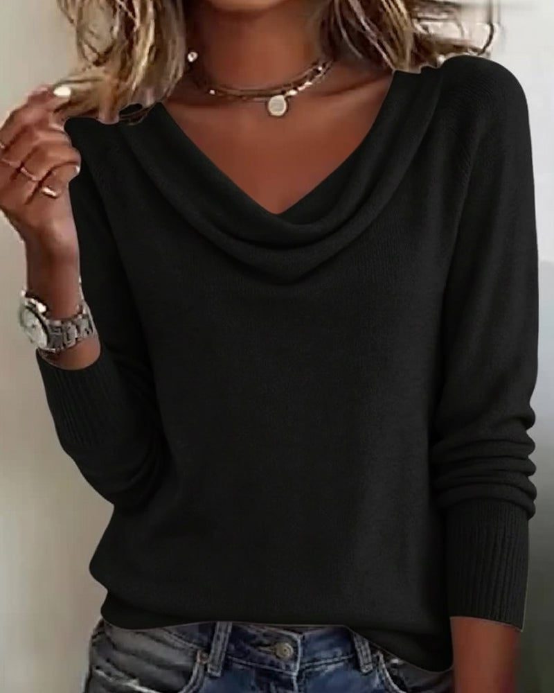 Women's Draped Cowl Neckline Rib Sweater