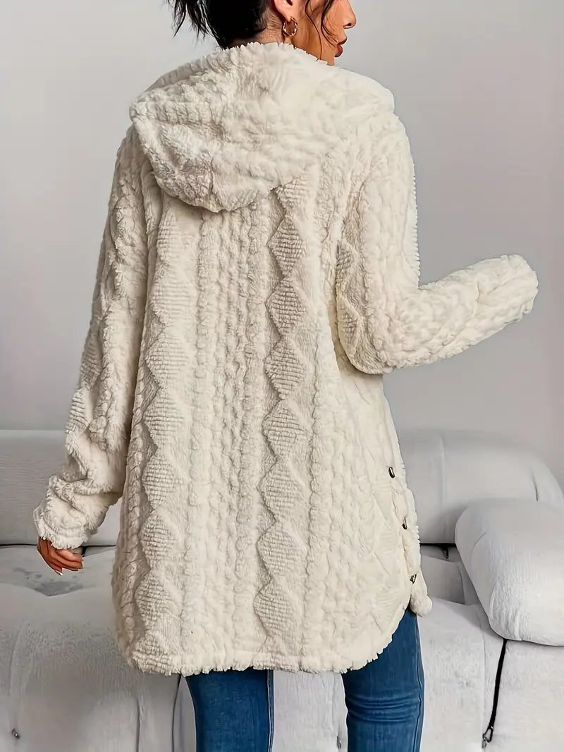 Women's Nubby Textured Loose-Fit Hoodie Cardigan