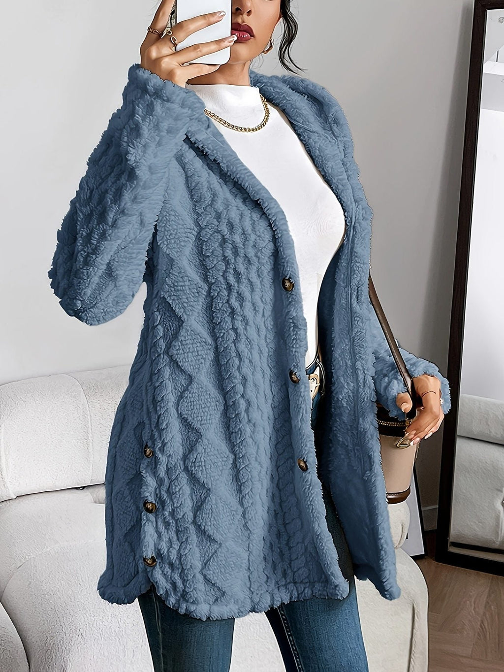 Women's Nubby Textured Loose-Fit Hoodie Cardigan