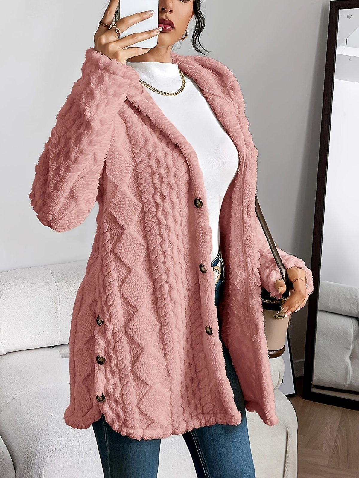 Women's Nubby Textured Loose-Fit Hoodie Cardigan